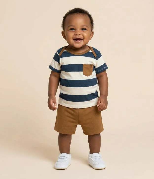 Cor: Azul/Branco/Marrom | Tamanho: 12-18M