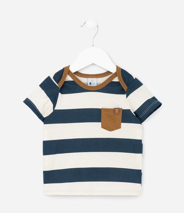 Conjunto Infantil com Estampa Listrada e Bolsinho Contrastante - Tam 0 a 18 meses