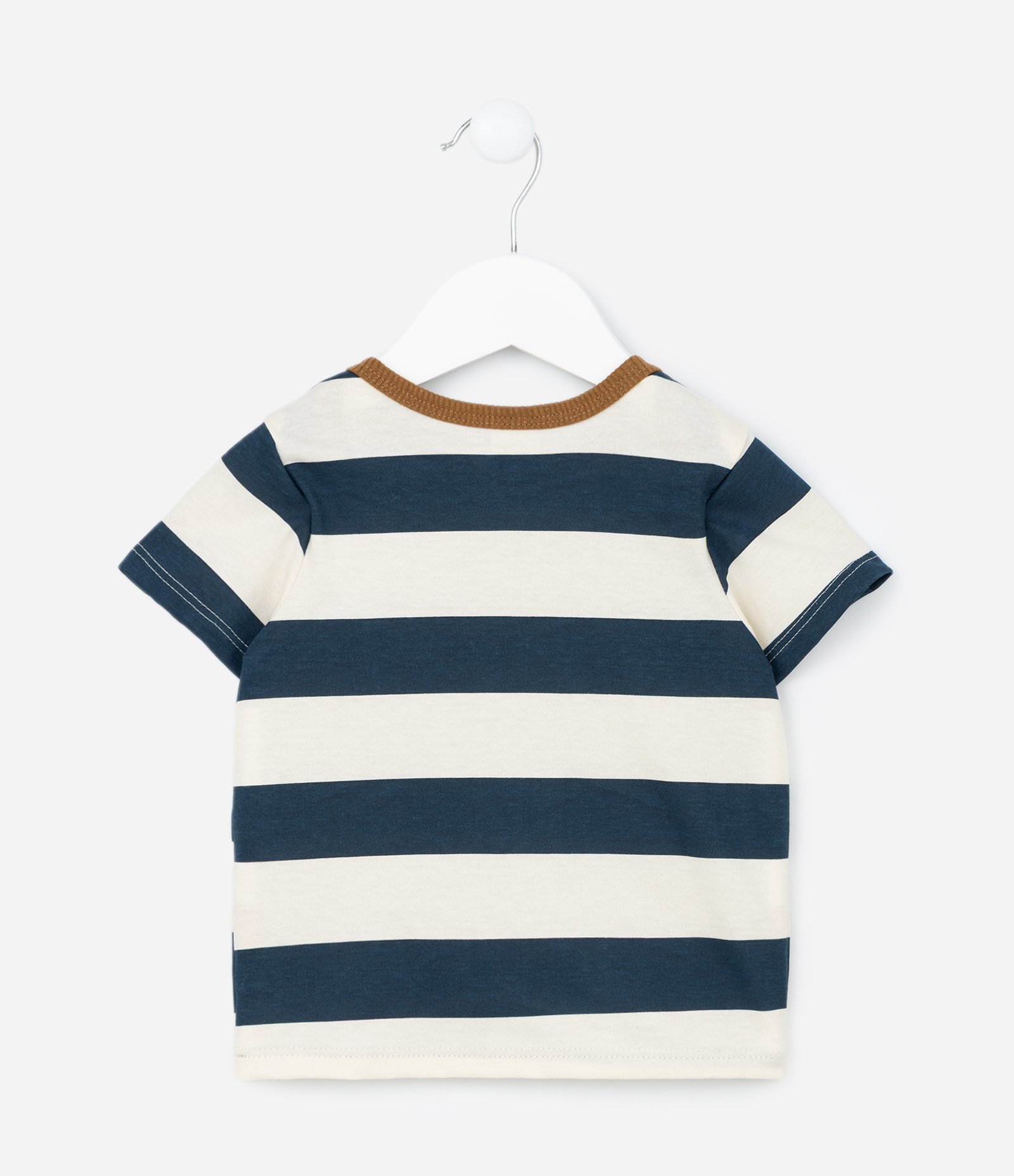 Conjunto Infantil com Estampa Listrada e Bolsinho Contrastante - Tam 0 a 18 meses Azul/Branco/Marrom 3
