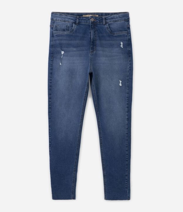 Calça Skinny Jeans com Detalhes Puídos e Barra a Fio Curve & Plus Size Azul 6