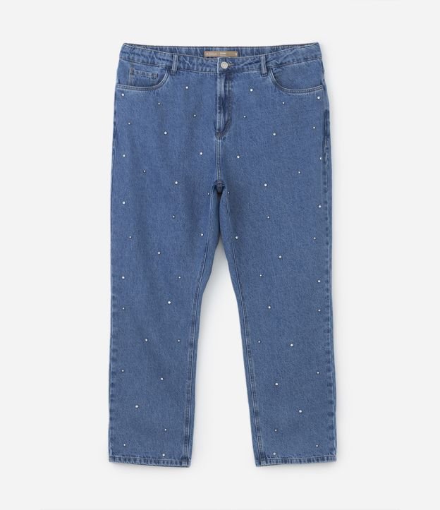 Calça Reta Jeans com Aplicação de Tachas Curve & Plus Size Azul 6