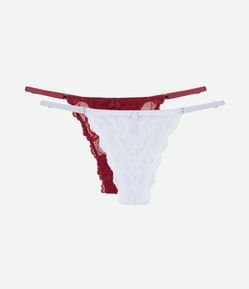 Kit 02 Calcinhas String Fio Duplo em Renda Floral com Lateral Fina Regulável