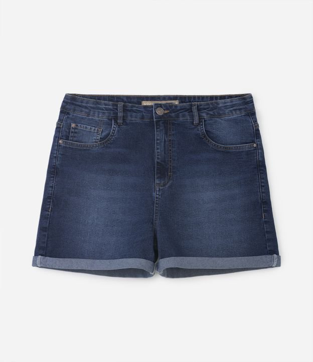 Short Hot Pants Jeans com Barra Dobrada Curve  & Plus Size Azul Escuro 6