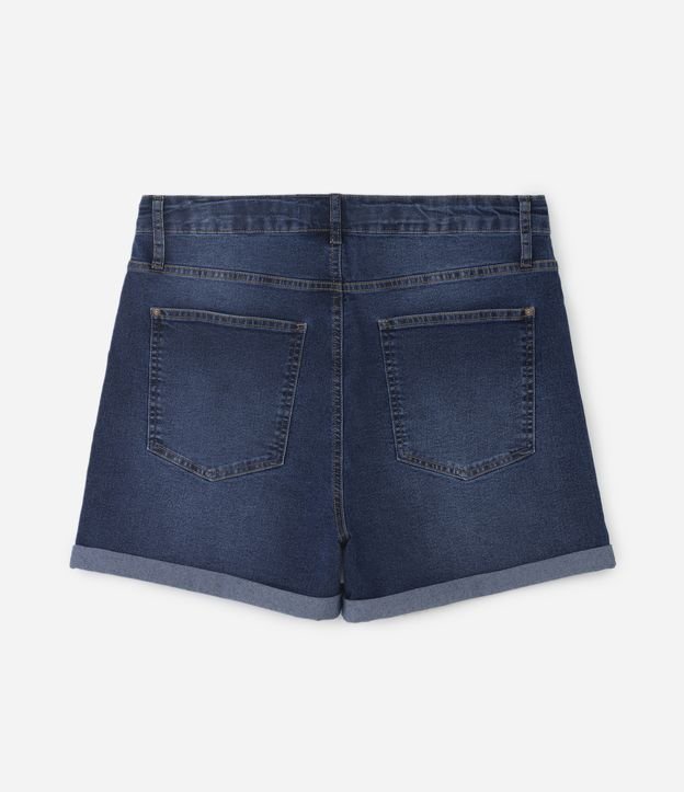 Short Hot Pants Jeans com Barra Dobrada Curve  & Plus Size Azul Escuro 7