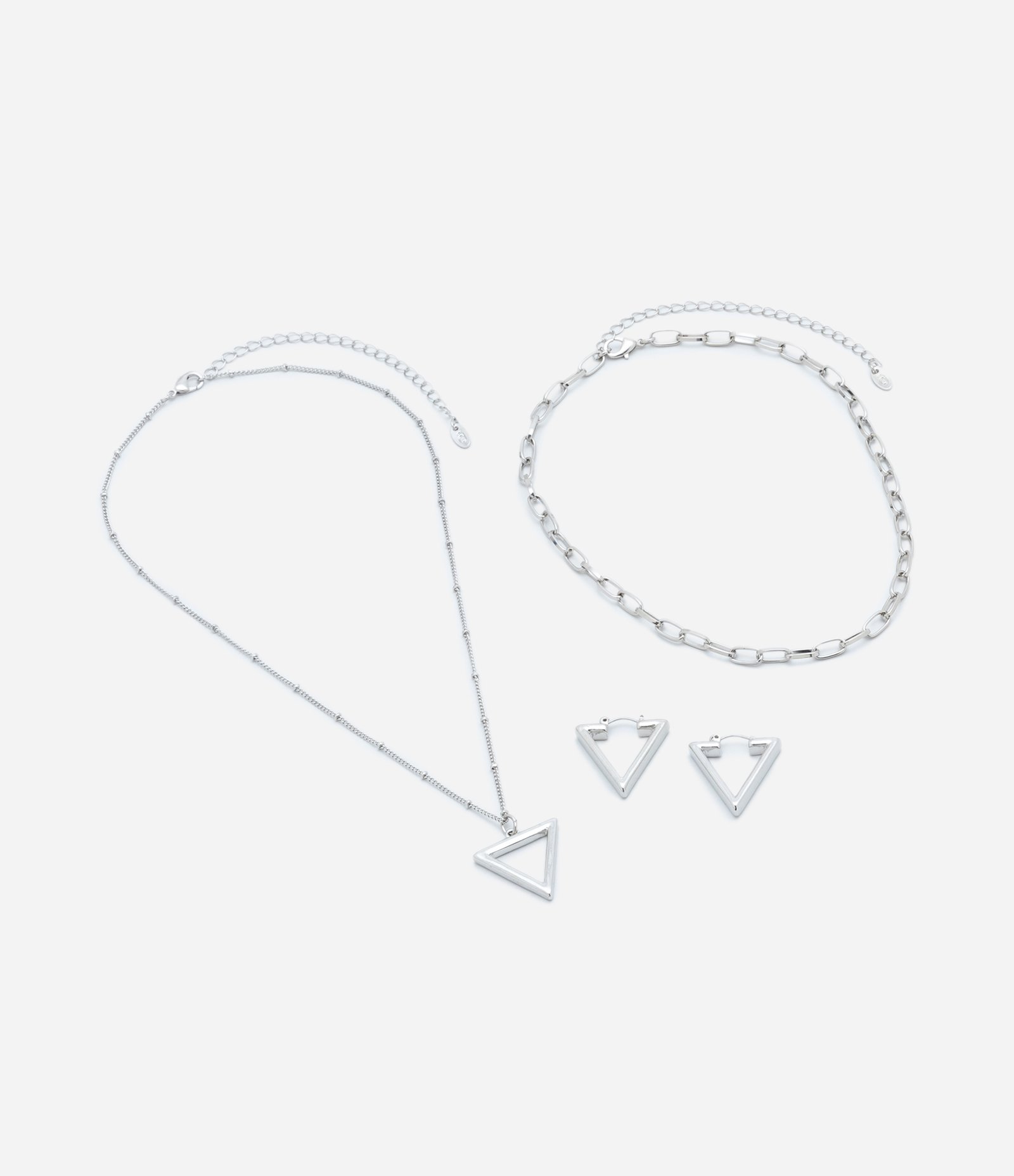 Conjunto de Colar Camadas e Brinco Triangular Prata 3