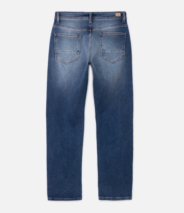 Calça Reta Jeans com Elastano e Pesponto Contrastante Azul Médio 6