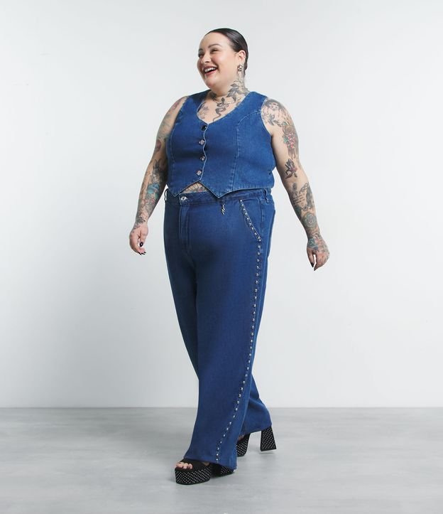 Colete Jeans com Botões Frontais Curve & Plus Coleção Jessica Lopes Azul 2