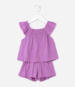 Conjunto Curto Infantil em Viscose com Bordado Bata - Tam 1 a 5 anos