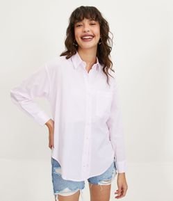Camisa Alongada Manga Longa em Tricoline Listrado com Bolso