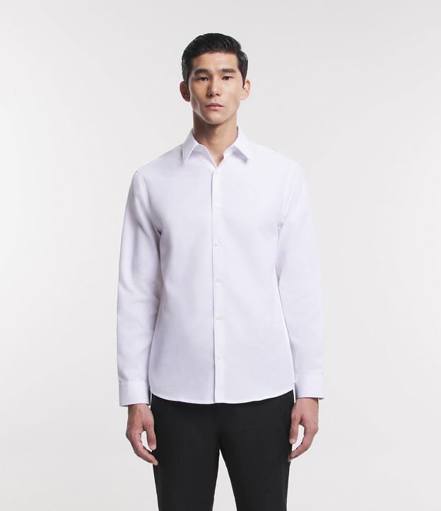Camisa Slim Fit Branca Maquinetada 100% algodão