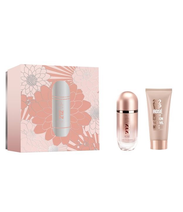 Kit Perfume Carolina Herrera 212 Vip Rosé Eau de Parfum Feminino 80 ml + Hidratante Corporal 100 ml
