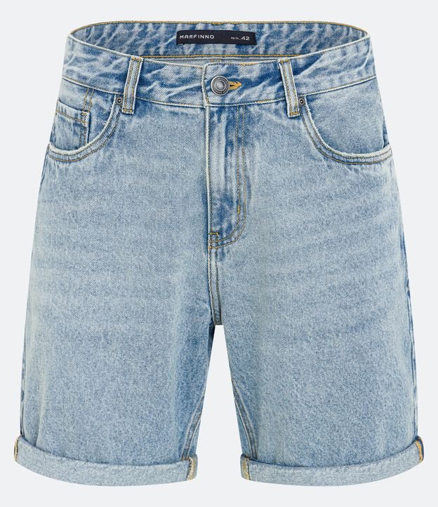 Bermuda Reta Jeans com Pesponto Contrastante e Barra Dobrada Azul Claro 5