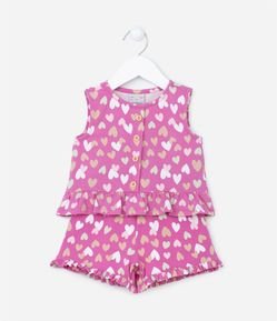 Conjunto Infantil com Botõezinhos e Estampa de Corações - Tam 1 a 5 anos