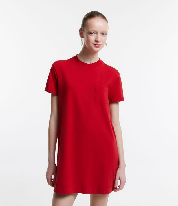 Vestido T-Shirt Básico em Meia Malha com Bolsinho Frontal Vermelho 1