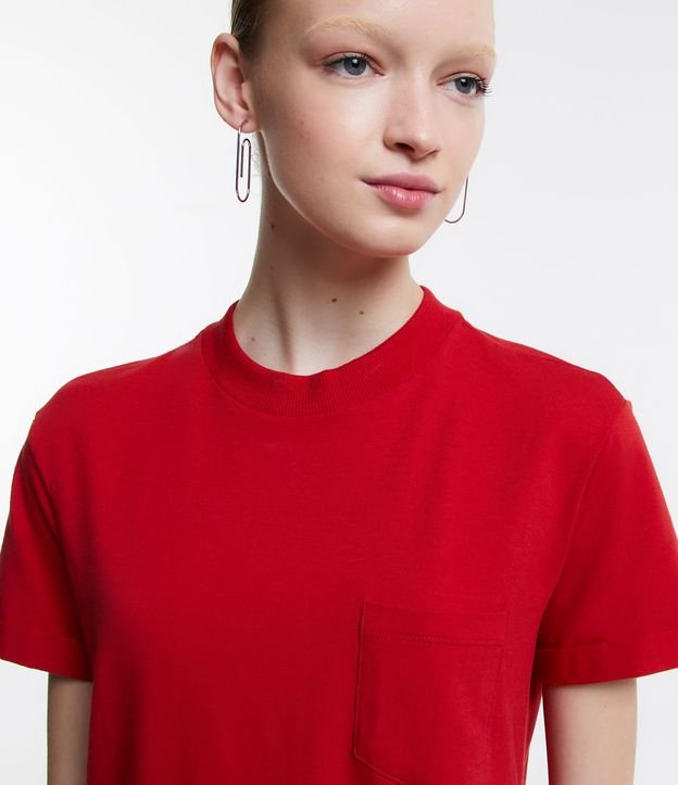Vestido T-Shirt Básico em Meia Malha com Bolsinho Frontal Vermelho 4