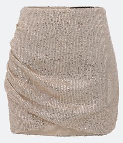 Saia Curta Cintura Alta em Malha Paetê com Franzidos