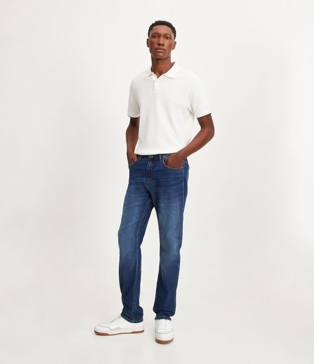 Calça Slim Jeans com Bolsos e Efeito Bigode de Gato