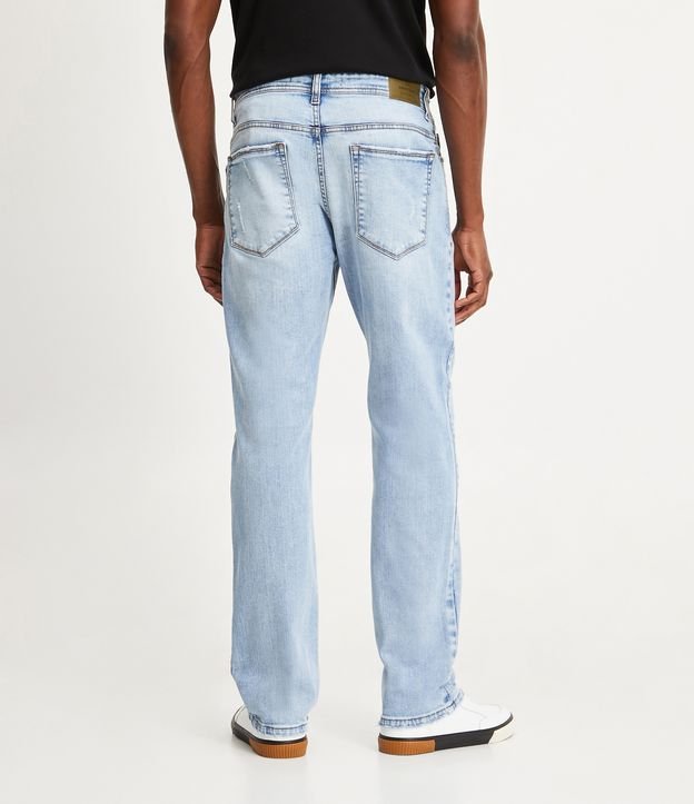 Calça Reta Jeans com Bolsos e Puídos Azul Claro 3