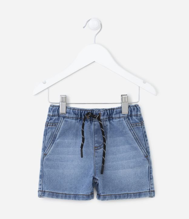Bermuda Infantil em Jeans com Cordão e Bolsinhos - Tam 1 a 5 Anos Azul Médio 1
