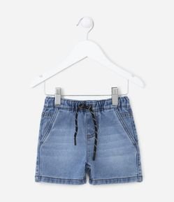 Bermuda Infantil em Jeans com Cordão e Bolsinhos - Tam 1 a 5 Anos