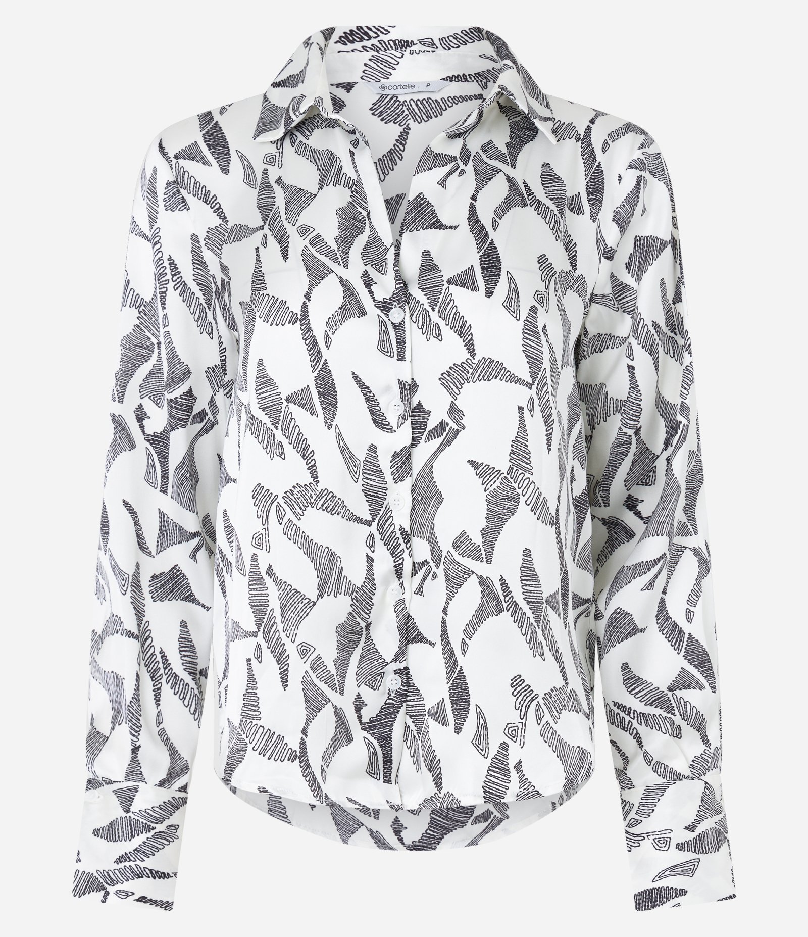 Camisa em Tecido Acetinado com Estampa Abstrata Branco 5