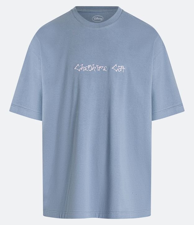 Camiseta Oversized com Bordado de Lettering e Estampa Gato da Alice Azul Claro 6