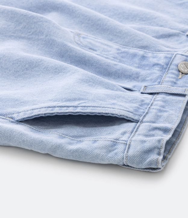 Bermuda Jeans Infantil com Cós Fixo Pregas e Bolso Faca - Tam 5 a 14 Anos Azul Claro 4
