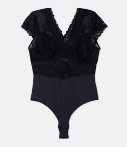 Body em Renda com Decote V e Transparências Curve & Plus Size
