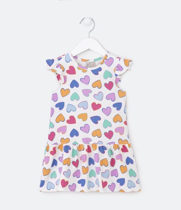 Vestido Infantil com Babadinho na Cava e na Saia e Estampa Corações - Tam 1 a 5 Anos