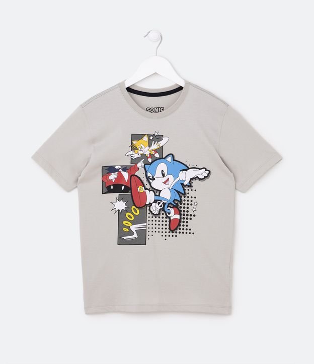 Camiseta Infantil com Estampa Quadrinhos Sonic - Tam 4 a 12  Anos Cinza 1