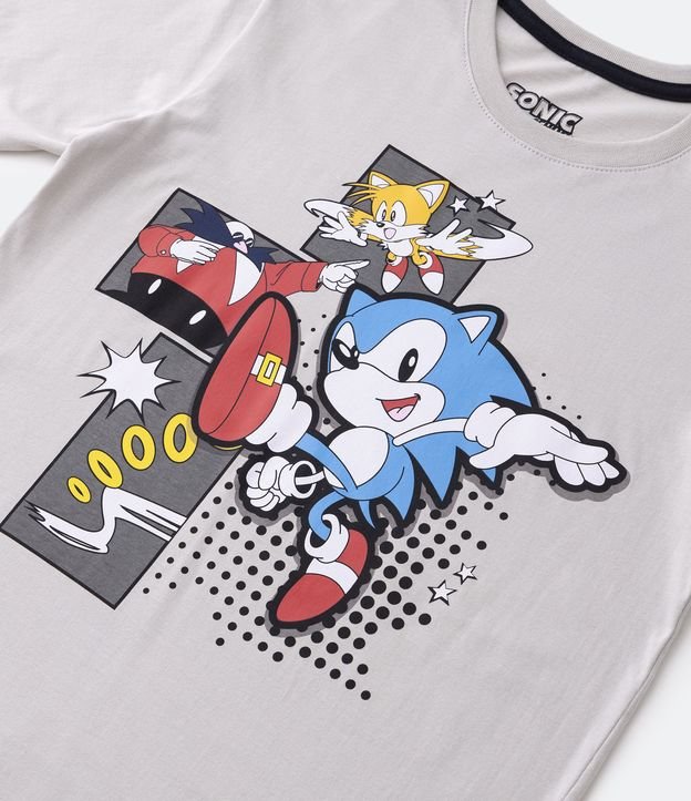 Camiseta Infantil com Estampa Quadrinhos Sonic - Tam 4 a 12  Anos Cinza 3