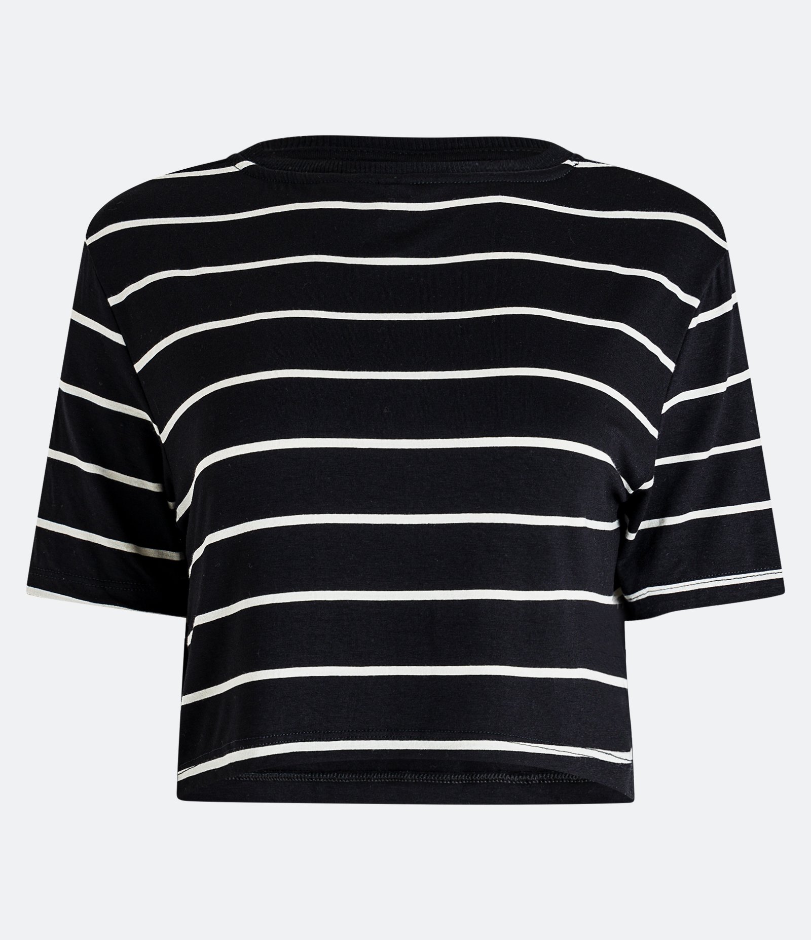 Blusa Cropped Manga Curta em Viscolycra com Estampa de Listras Preto 5