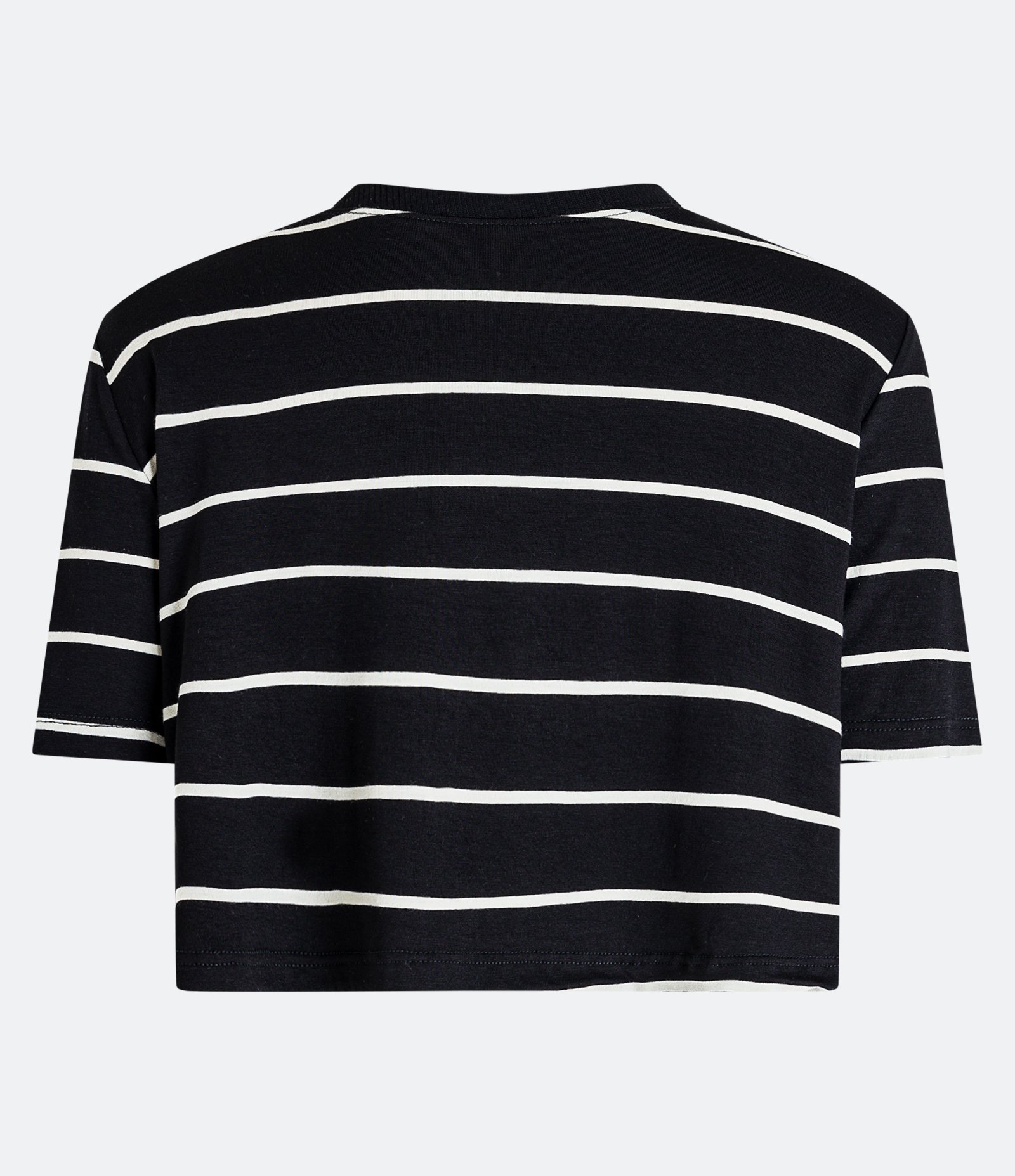 Blusa Cropped Manga Curta em Viscolycra com Estampa de Listras Preto 6
