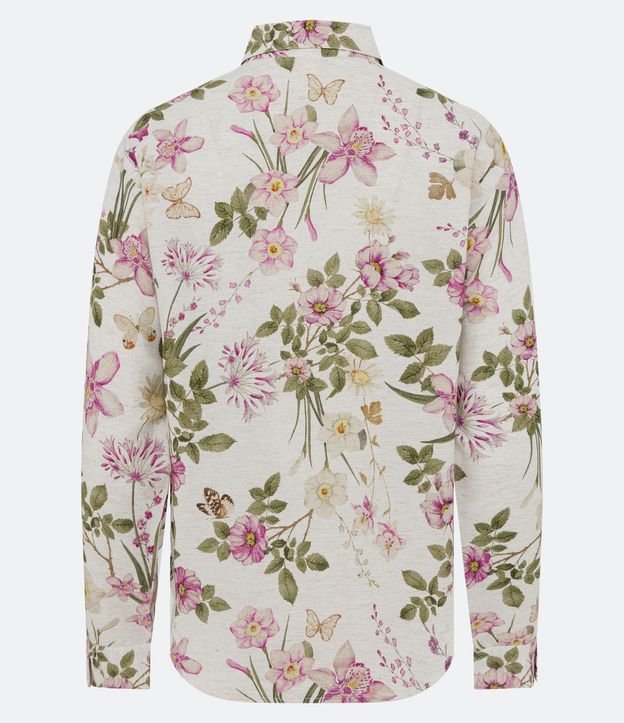 Camisa Clássica em Viscolinho Floral Bege 6