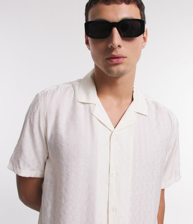 Camisa Boxy em Viscolinho com Listras Texturizadas Off White 3
