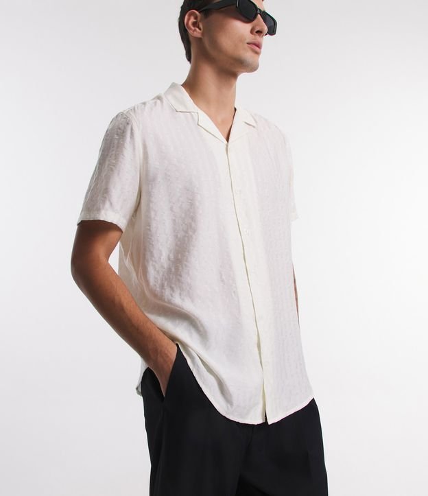 Camisa Boxy em Viscolinho com Listras Texturizadas Off White 5