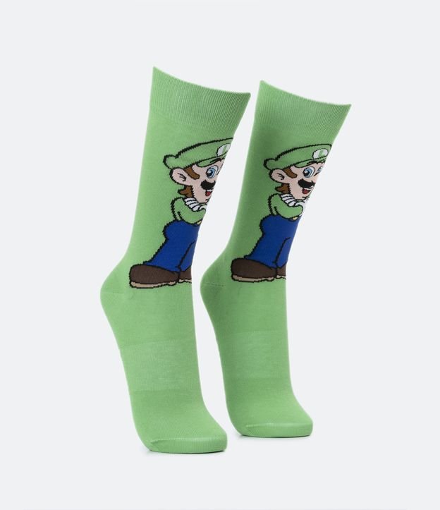 Media Caña Larga en Algodón con Estampado del Luigi Verde 2