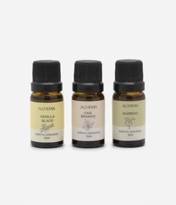 Kit 03 Essências Aromáticas Alchemia Chá Branco Bamboo e Vanilla Black 