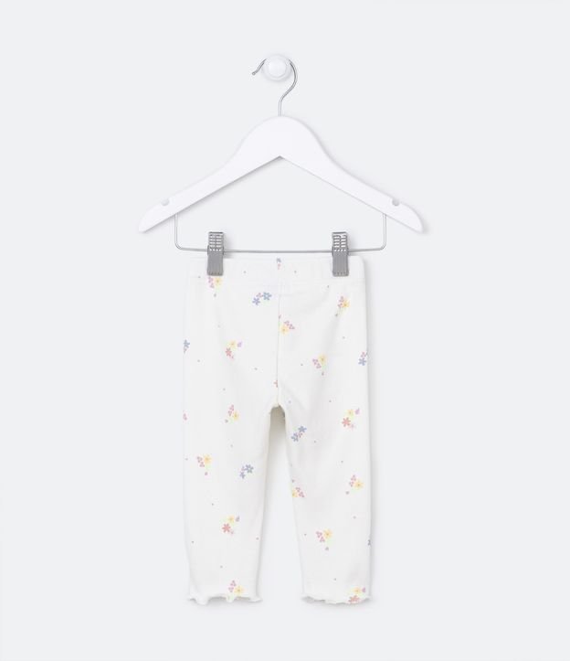 Calça Legging Infantil Canelada com Estampa Floral - Tam 0 a 18 meses Blanco 2