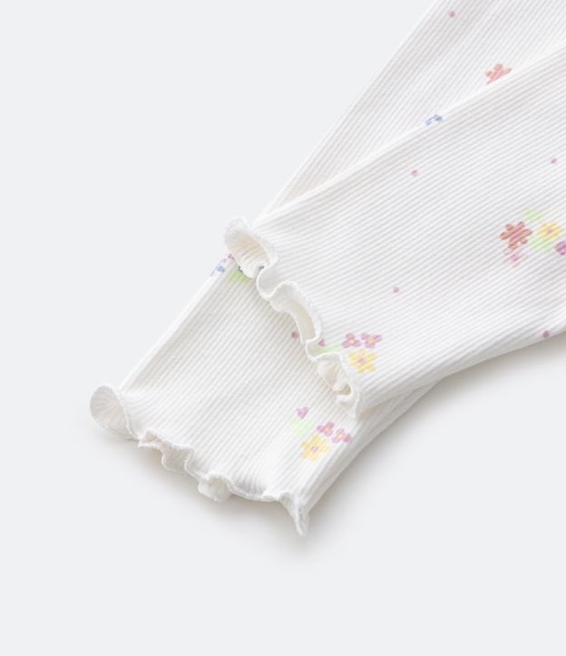 Calça Legging Infantil Canelada com Estampa Floral - Tam 0 a 18 meses Blanco 3