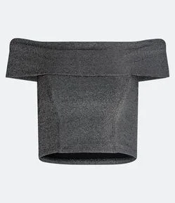 Blusa Cropped Ombro a Ombro em Meia Malha