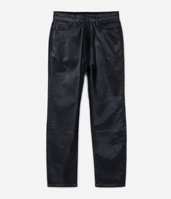 Calça Reta Loose em Jeans Resinado com Bolsos