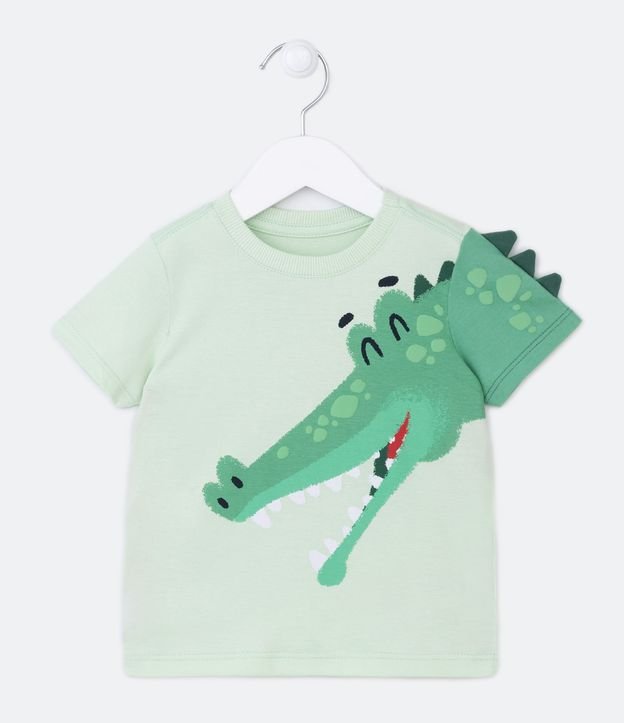 Camiseta Infantil com Estampa Jacaré e Barbatanas em 3D no Ombro - Tam 1 a 5 Anos Verde 1