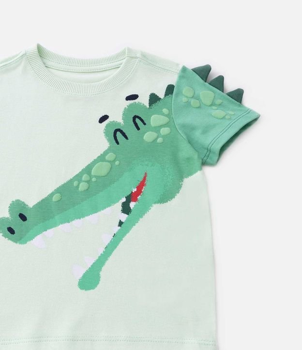 Camiseta Infantil com Estampa Jacaré e Barbatanas em 3D no Ombro - Tam 1 a 5 Anos Verde 4