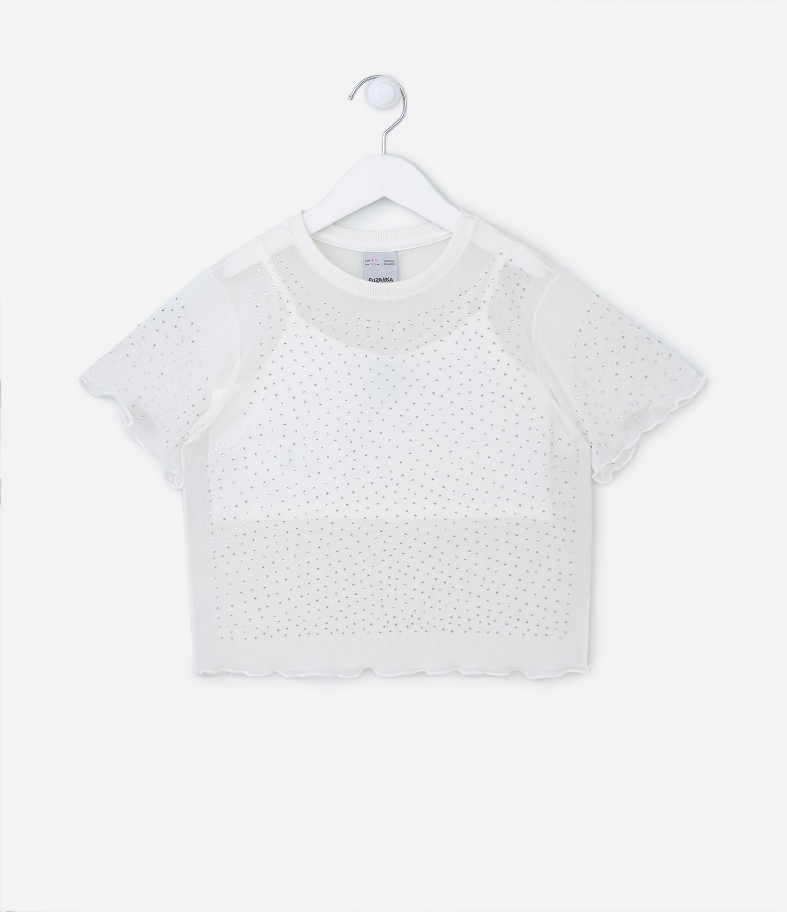 Blusa Infantil em Tule com Aplicações de Strass e Top por Baixo - Tam 5 a 14 anos Off White 1