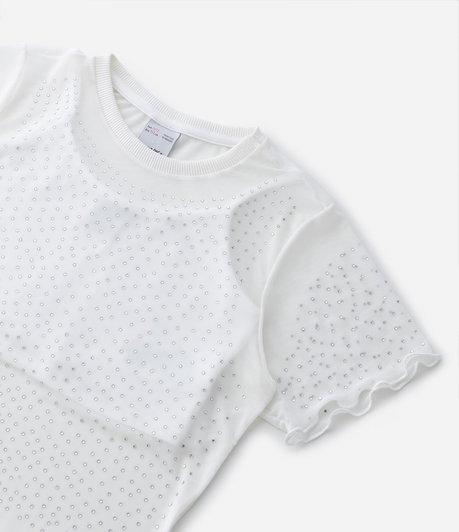 Blusa Infantil em Tule com Aplicações de Strass e Top por Baixo - Tam 5 a 14 anos Off White 3