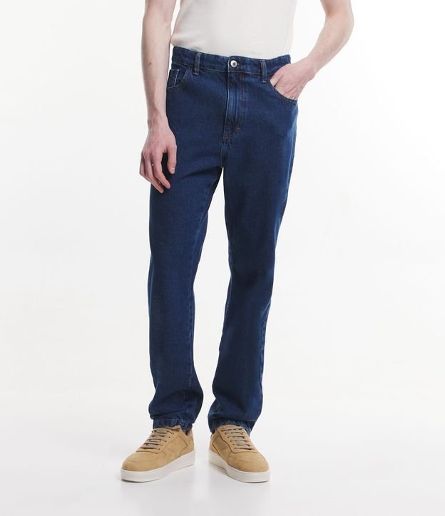 Calça Loose Jeans com Bolsos Azul Escuro 2