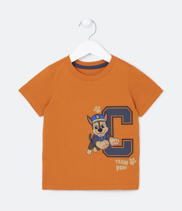 Camiseta Infantil em Piquet com Estampa Chase Patrulha Canina - Tam 2 a 5 Anos - Cor: Laranja - Tamanho: 03
