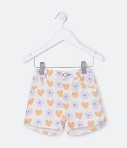 Short Infantil Jeans com Estampa de Corações e Margaridas - Tam 1 a 5 anos
