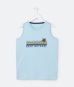 Regata Infantil com Estampa Localizada Listradinha com Palmeira - Tam 5 a 14 anos